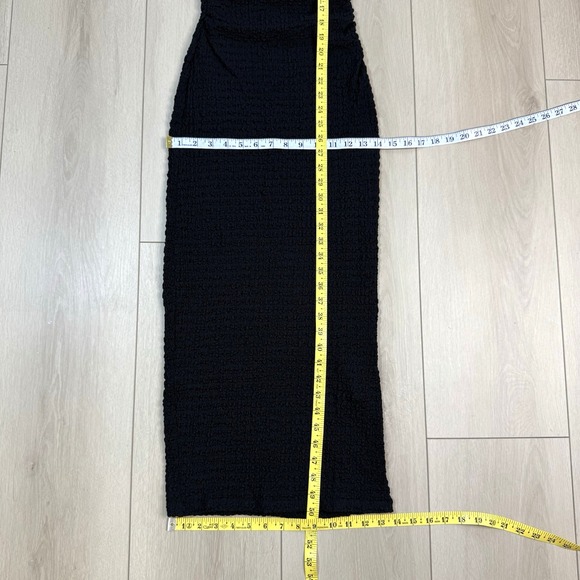 ZARA Textured Black Sleeveless Midi Dress Women's S Ruched Stretch Bodycon NWT - Picture 10 of 11